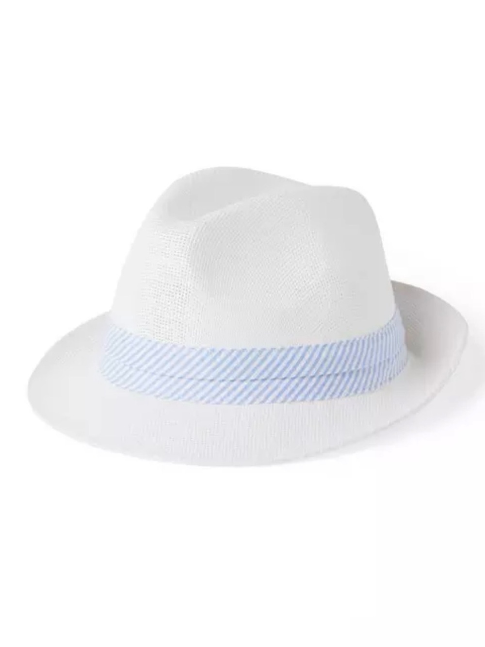 Janie and Jack White Fedora with Light Blue Striped Ribbon New